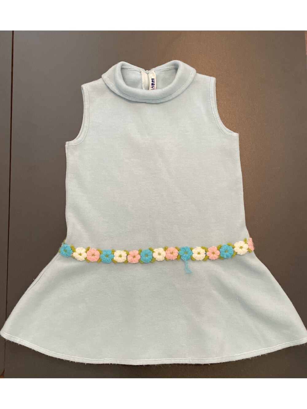 VTG 60s Piccolino American Edition Kids 6 Dress Tunic Blue Knit Floral Retro
